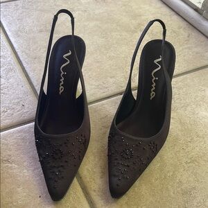 Nina Black Elegant Slingback Heels
